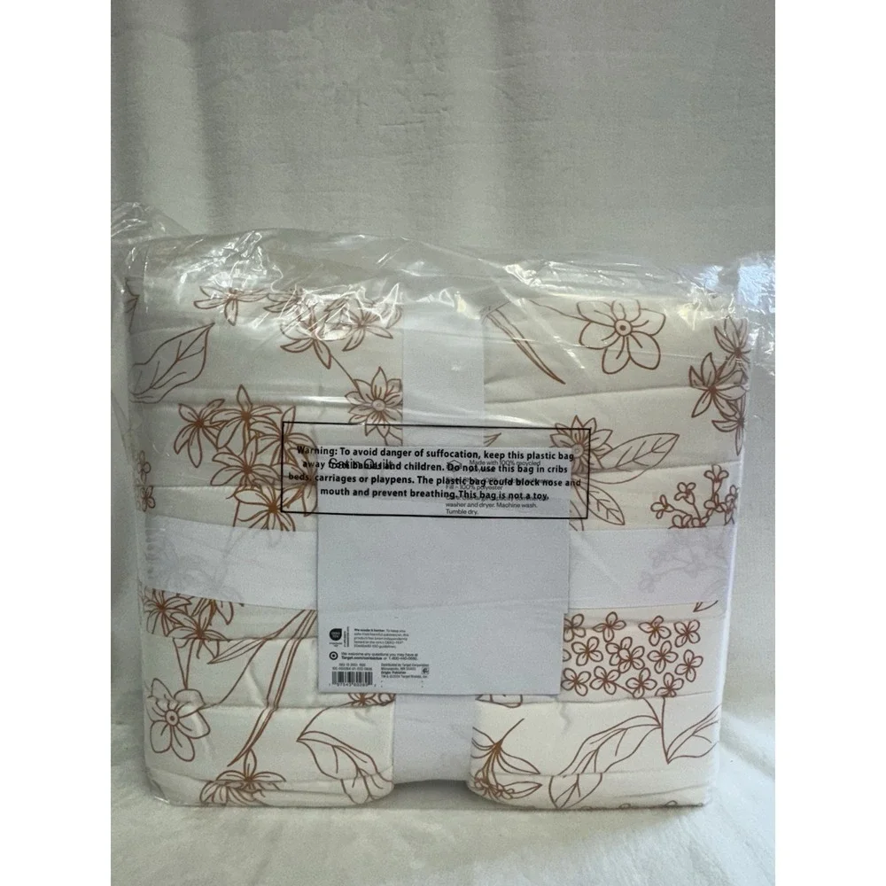 Twin/XL Twin Satin Quilt Ivory Floral Pattern- Room Essentials 92in X 66in